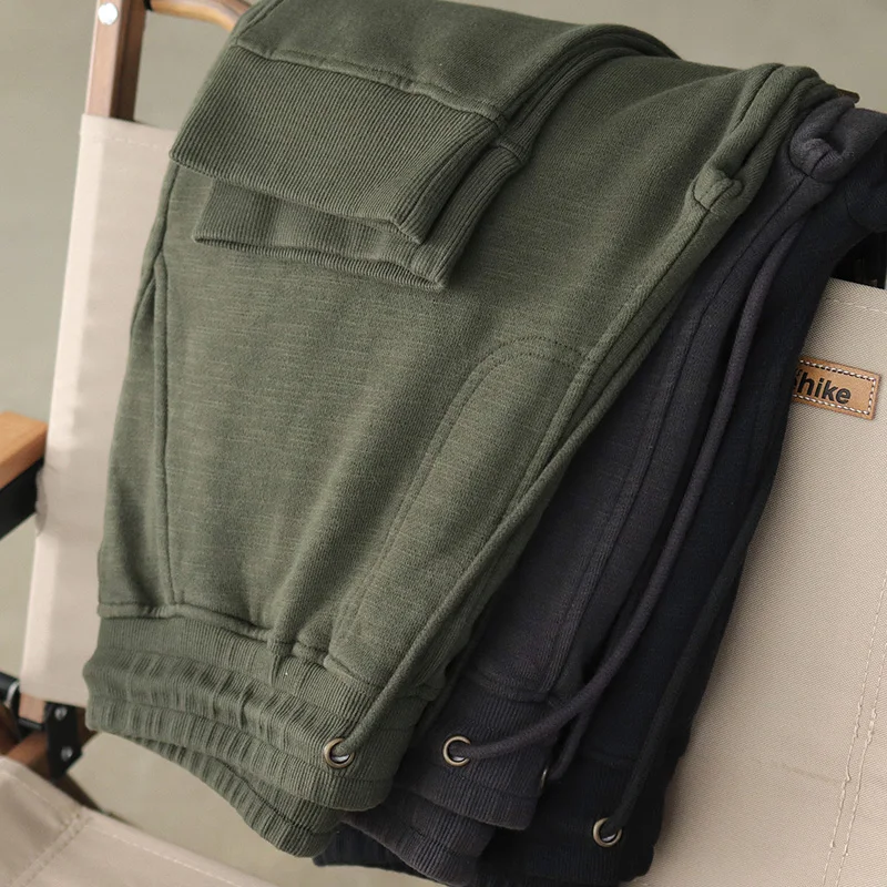 kf-Sa571907ff746486688f98945ebf9ebd6q Spring New Heavyweight Knitted Sweatpants Men's Fashion Retro Washed Old Pure Cotton Drawstring Casual Sports Ankle-tied Pants - Image 1