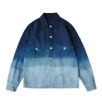 Vintage Herringbone Cargo Indigo Jacket Men Spring Autumn New Lapel Multi-pocket Gradient Blue Dyed Jacket Casual Cardigan Coat