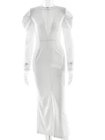 JULISSA MO Patchwork Lace See Through Slit Women Maxi Dress Long Sleeve Deep V-neck Dress Winter New Elegant Party Evening Dress - Image 2