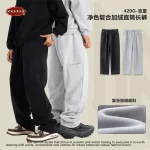 ZODF New 2024 Winter Men's Fleece Straight Pants Retro Unisex Heavy Weight 420gsm Loose Warm Soft Trousers Streetwears HY0874