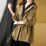 Women Mid Length Version Windbreaker Jacket Korean Ladies Hooded Trench Tops Coat Femal Large Size 4XL Drawstring Lined Outwear - Image 3