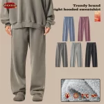 ZODF Winter Warm Man Washed Fleece Straight Pants Unisex 350gsm Ripped Distressed Sport Trousers Brand Bottoms HY0054
