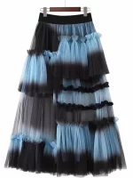Y2K Goth Irregular Fold Skirt Gauze Skirt Gradient A-Line Casual Mesh Long Skirts Women 2023 Summer New Korean Japenese Style - Image 2