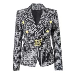 Women's Velvet Double Breasted Blazer Coat Long Sleeve Jacket Black Belt Slim Formal Suit Outwear Woman High Quality - Image 2