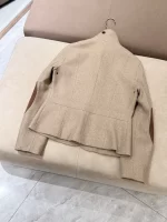 Elegant khaki spliced brown long sleeved lapel single breasted jacket autumn new clothing silk wool blend women's jacket - Image 4