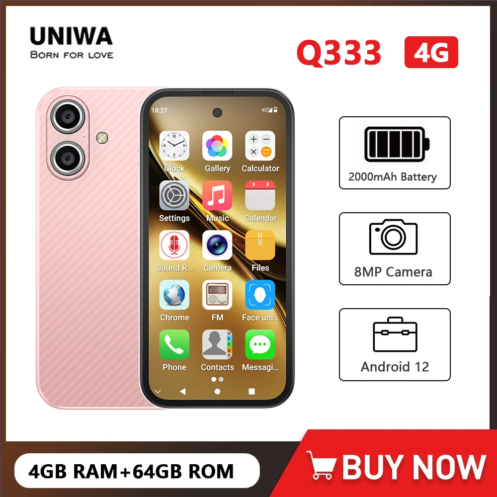 kf-Sa7737d0a340b42e78014505717712a129 UNIWA Q333 4G Full Bands MINI Smartphone Android 4GB+64GB Mobile Phone 2000mAh Face ID WhatsApp GPS Small Phone Support TF Card - Image 1