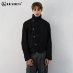 LUZHEN 2025 Autumn New Elegant Handsome Asymmetric Buttoned Stand Neck Jacket Men's Fashion Original Solid Color Clothes JY3938