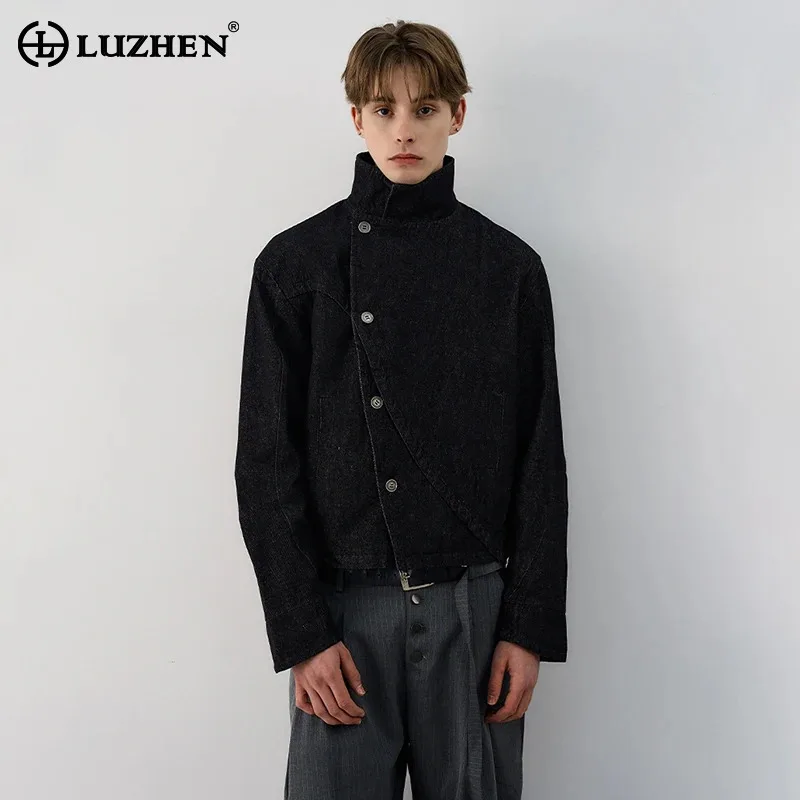 kf-Sa7900080667f450da3a14165c384a0e5U LUZHEN 2025 Autumn New Elegant Handsome Asymmetric Buttoned Stand Neck Jacket Men's Fashion Original Solid Color Clothes JY3938 - Image 1