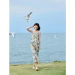 INMAN Women Suspended Dress 2023 Summer Sleeveless A-shaped Loose Artistic Pleated Floral Print Yellow Purple Black Skirt - Image 2