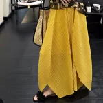 Miyake Pleated 2026 New Spring and Summer Fashion Yellow Irregular Hem Half-body Skirt Women Pleated Long Skirt To Cover Meat - Image 3