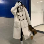 Mid-length Wool Coat Women Autumn and Winter Double Breasted Solid Color Long Sleeve Preppy Style Office Lady Hooded Coat Female