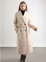 Women 100% Wool Peak Lapel Overcoat Belt Double-Breasted Autumn Winter Long Jacket Trench Coat Ladies Female Clothing #19 - Image 4