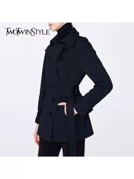 TWOTWINSTYLE Casual Loose Spliced Buttons Basics Trenchs for Women Lapel Long Sleeves Minimalist Trench Female Fashion Clothing
