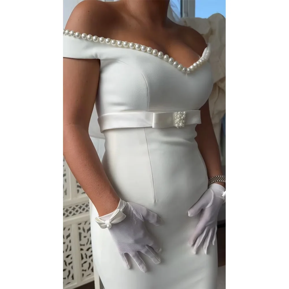 kf-Sacbde70749744d8486d516e58782c926z Sheath Cocktail Dresses for Women Pearls Off the Shoulder V Neck Belt Column Cocktail Gowns Ivory Short Formal Party Dress Mini - Image 1