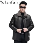YOLANFAIRY Real Goatskin Genuine Leather Jacket Men Winter Mid-length Fur Coat Man Whole Mink Fur Liner Jackets Chaqueta Hombre