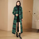 Green Plaid Slimming Woolen Coat Elegant Suit Collar Jacket High-End Autumn Winter Trendy Outerwear 2025 - Image 3