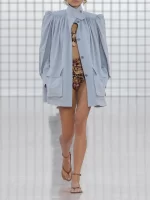 TWOTWINSTYLE Solid Loose Spliced Crimping Fashion Jackets for Women High Neck Long Sleeves Patchwork Pockets Jacket Female New - Image 2