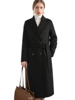 Women 100% Wool Peak Lapel Overcoat Belt Double-Breasted Autumn Winter Long Jacket Trench Coat Ladies Female Clothing #19