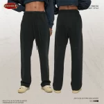 ZODF Fashion 2024 Men Loose Straight Pants Unisex 365gsm Retro Comfortable Sport Solid Drawstring Trousers HY0588