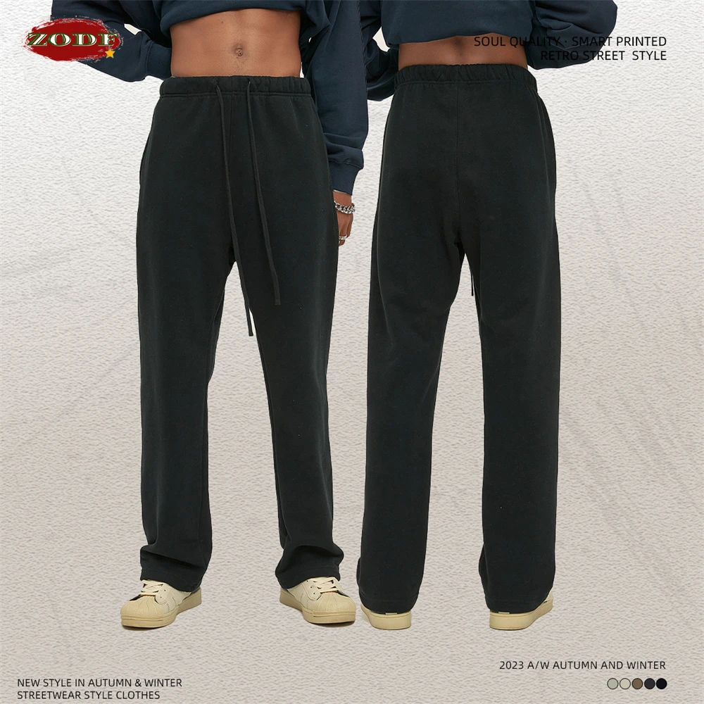 kf-Sb1e2d653b38c4b91acecd3658f3ea14fp ZODF Fashion 2024 Men Loose Straight Pants Unisex 365gsm Retro Comfortable Sport Solid Drawstring Trousers HY0588 - Image 1