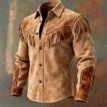 2026 Autumn Winter Men's Fur Fringed Jacket Coat Vintage Ethnic Trendy Button Open Lining Casual Jacket Streetwear Men's Coat