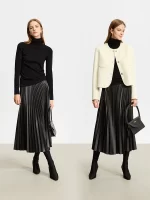 AMII Minimalist Retro Fashion Women Skirts 2024 Winter New A-line Pleated PU Simple Office Lady Leather Skirt Female 12323021 - Image 3