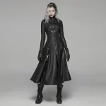 PUNK RAVE Women's Dark Punk Front Zipper Stand Collar Maxi Overcoat Goth Stage Performance Cosplay Womens Trench Long Coats - Image 4
