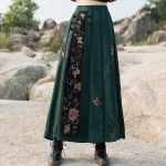 High Quality Floral Embroidery Long Skirt Women New Arrival 2025 Spring Chinese Style Vintage Ladies Elegant A-line Skirts M932