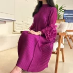 YUDX Hot Sales 2024 Summer New Pleated Formal Dresses for Women Mesh Petal Sleeve Solid Evening Party Long Maxi Dresses - Image 4