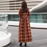 Red Plaid Woolen Long Coat 2025 Autumn Winter New Thickened Slimming Woolen Jacket Elegant Outerwear Stylish 075 - Image 2