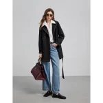 TOYOUTH Women Windbreaker 2025 Spring New Contrasting Color Lapel Collar Medium Long Workwear Jacket With Waistbelt - Image 5