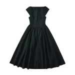 YENKYE High Street Women Sexy Backless Pleated Swing A-line Midi Dresses Short Sleeve Low Waist Elegant Party Dress Black Robe - Image 3