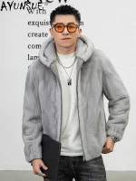 AYUNSUE Natural Mink Jacket for Men Winter Jacket Luxury High Quality Mink Real Fur Coat Hooded Slim Mens Jackets Chaquetas - Image 3