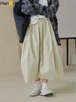 HanOrange 2025 Early Spring Lazy Arc Elastic Waist Skirt Loose Long Skirt Dark Gray Green/Gray Bean Green