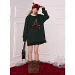 ELFSACK Y2K Sweet Loose Cherry Embroidery Faux Collar Ruffle Hem Short Dress For Women - Image 2