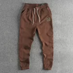 Autumn American Retro Terry Knitted Embroidery Sweatpants Men's Simple Elastic Waist Drawstring Sport Casual Youth Loose Pants - Image 2