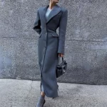 Women's Autumn WinterNew Style Y2K Shoulder PadLong WoolCoat Turn-downCollar Single Button High Quality Fashionable Tweed Jacket - Image 4