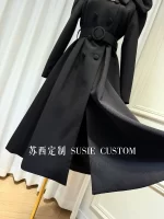 French Elegant High-End 3D Puff Sleeve Big Bow Double-Breasted High-Waist Belted Cotton Long Trench Coats Women Winter Jackets - Image 5