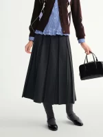 DUSHU Long Pleated Skirt Women Gray Solid Simple Basics 2025 Autumn and Winter High Waist A-line Mini Skirt Korean Style - Image 2