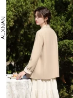 ALXNAN Women's Blazer Light Khaki Casual Office Lady Single Breasted Suit Jacket Fall Loose-fit Long Sleeve Coats Female L33582 - Image 3