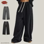 ZODF Trendy 2025 Autumn Men Washed Cotton Pants Unisex 380gsm Distressed Oversized Solid Terry Sport Trousers Streetwears HY1075