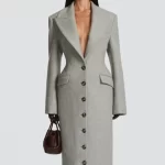 Women's Long Coat Slim V Neck Single Breasted Overcoats Shoulder Pad Maxi Jackets with Belt 2025 New Winter Lady Commute Outwear - Image 2
