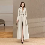 Long Wool Windbreaker Jacket Women's Overcoat 2025 Autumn Winter New Woolen Double-Breasted Slim Belt Suit Collar Cashmere Coat