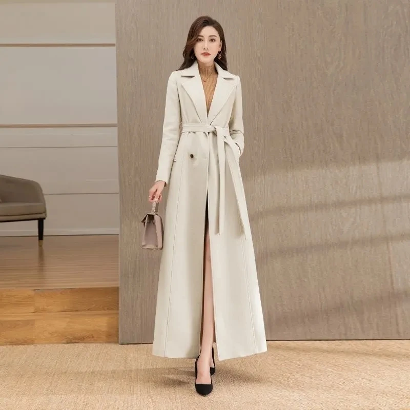 kf-Sbff182a793854cfe97d59d48939dca431 Long Wool Windbreaker Jacket Women's Overcoat 2025 Autumn Winter New Woolen Double-Breasted Slim Belt Suit Collar Cashmere Coat - Image 1