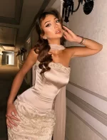 Elegant Dubai Arabia Mermaid Evening Dress for Women with shawl Strapless Beaded Formal Prom Wedding Party Gown 2025 Customized - Image 2