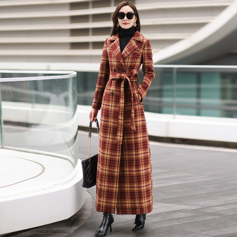 kf-Sc148c0d0dc5b47f6a5875a6b44bafa8fs Red Plaid Woolen Long Coat 2025 Autumn Winter New Thickened Slimming Woolen Jacket Elegant Outerwear Stylish 075 - Image 1