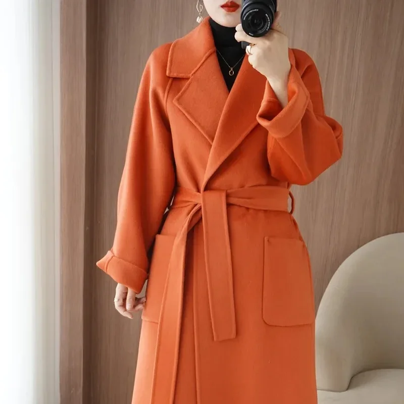 kf-Sc198bf5e3729478c84e7a44d03a40c583 Wool Coat Women's Wear 2024 Autumn/Winter Fashion Temperament Double sided Cashmere Coats with Belt Elegant Long Overcoat - Image 1