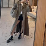 Cotton-Blend Women's Trench Coat Y2K Minimalist Style Elegant and Relaxed Fit Long Commuter Length Jacket 2025 Fall/Winter New - Image 2