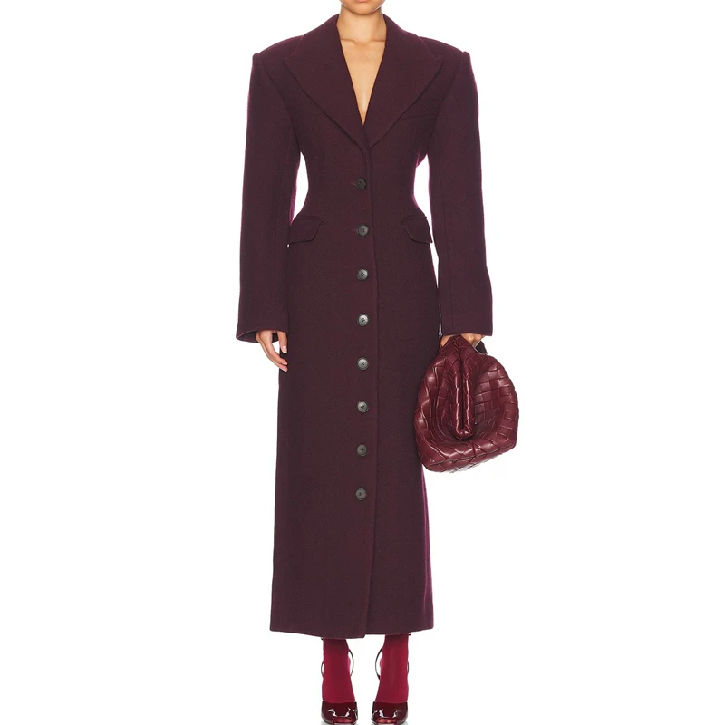 kf-Sc33fc5f4fa9b4c3b9ed5427db70c2acce Women's Autumn WinterNew Style Y2K Shoulder PadLong WoolCoat Turn-downCollar Single Button High Quality Fashionable Tweed Jacket - Image 1