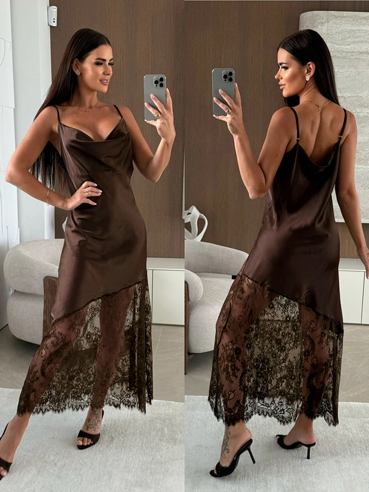 kf-Sc341e4140f124ebeb684d3ebe19119c6h Tuularose Fashion Lace Long Dress Women's New Sexy V-Neck Lace Satin Patchwork Halter Dress Elegant Luxury Vintage Party Dresses - Image 1